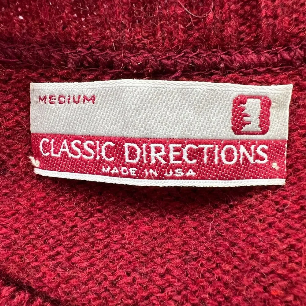 Vtg. Union Made Classic Directions Women's Wool Blend Cable knit Sweater Red USA